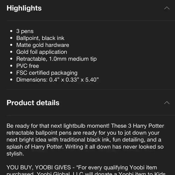 Yoobi X Harry Potter 3 pk Ballpoint Pens blank ink New/Sealed - Picture 7 of 7